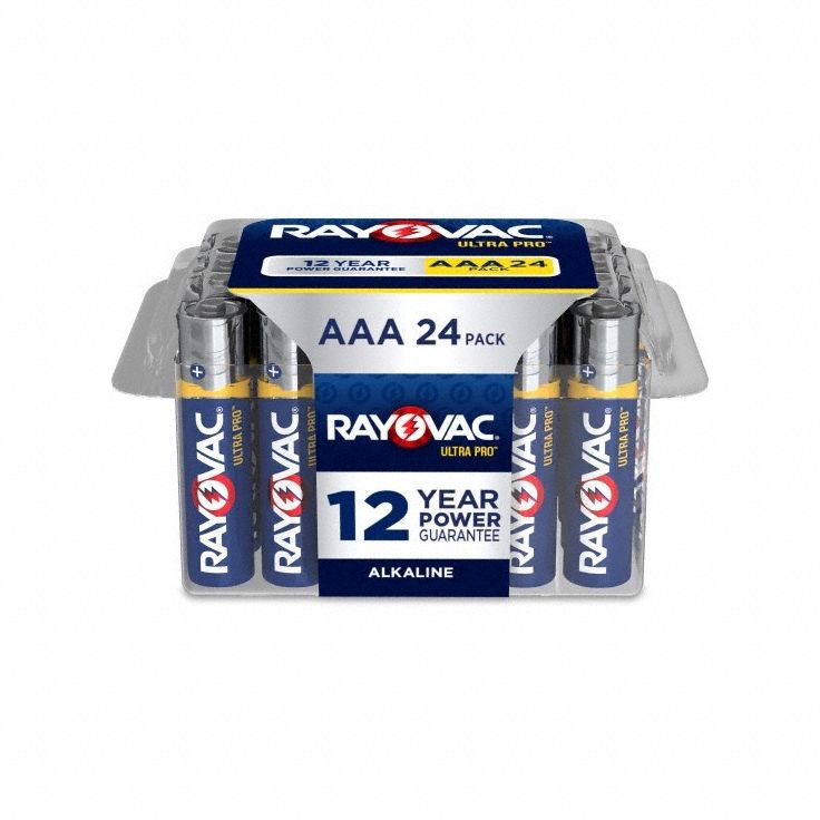 Rayovac ALAAA24PP Battery, AAA, Everyday, Alkaline, 1.5V DC, UltraPro, 24 PK