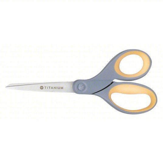 Ability One 5110-01-629-6575 Scissors Ambidextrous, 8 in Overall Lg, Straight, Titanium Bonded, Pointed, Yellow
