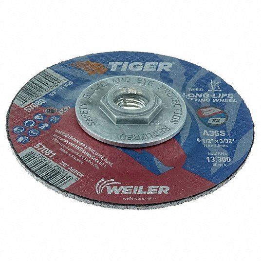 Tiger 57080 4-1/2"x3/32" TIGER AO Type 27 Cutting Wheel A36S 5/8"-11 Nut