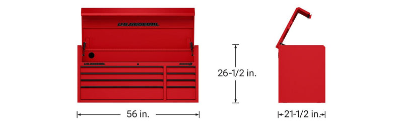 Redwood US General RW58712 56 in. x 22 in. Top Chest, Series 3, Red