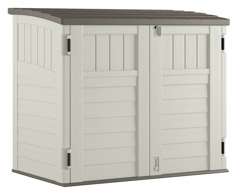 Suncast BMS2500 Horizontal Storage Shed, 34 cu ft, Resin, Vanilla/Stoney, 4 ft 5 in W x 2 ft 8.25 in D x 3 ft 9.5 in H