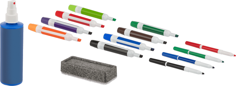 McMaster 5929T95 Dry Erase Marker Kit, 12 Markers + Eraser + Cleaner