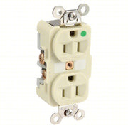 Hubbell HBL8200I Receptacle Duplex, 5-15R, 15 A, 125V AC, Ivory, 2 Poles, Hospital Grade Fed. Spec., Screw Terminals