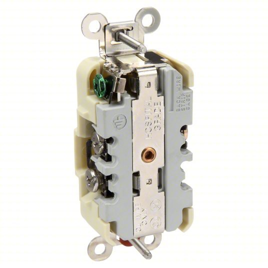 Hubbell HBL8200I Receptacle Duplex, 5-15R, 15 A, 125V AC, Ivory, 2 Poles, Hospital Grade Fed. Spec., Screw Terminals