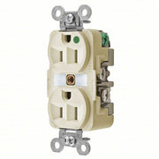 Hubbell HBL8200I Receptacle Duplex, 5-15R, 15 A, 125V AC, Ivory, 2 Poles, Hospital Grade Fed. Spec., Screw Terminals
