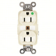 Hubbell HBL8200I Receptacle Duplex, 5-15R, 15 A, 125V AC, Ivory, 2 Poles, Hospital Grade Fed. Spec., Screw Terminals