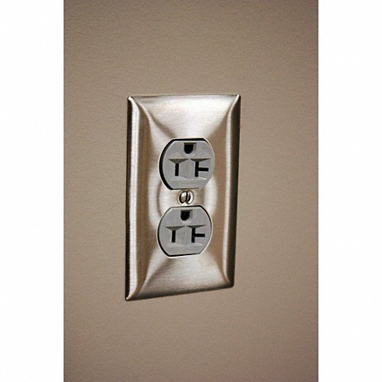 Hubbell SS8 Duplex Receptacle Wall Plate, Vertical, Standard Size, 1 Gang, Stainless Steel, Brushed, Silver