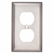 Hubbell SS8 Duplex Receptacle Wall Plate, Vertical, Standard Size, 1 Gang, Stainless Steel, Brushed, Silver