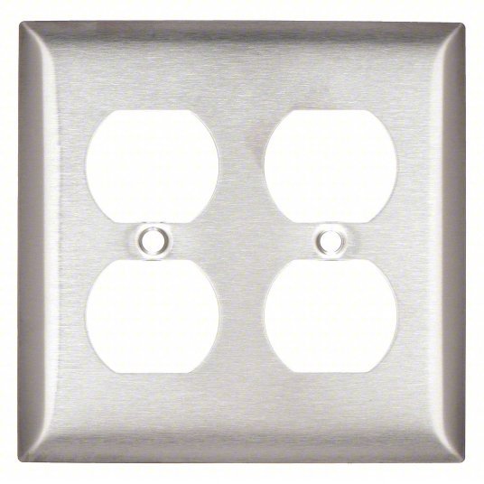 Hubbell SS82 Duplex Receptacle Wall Plate Duplex Outlet, Stainless Steel, Silver, 2 Outlet Openings