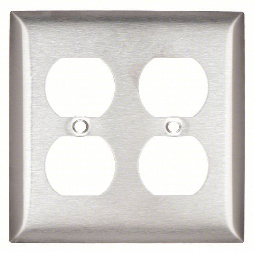 Hubbell SS82 Duplex Receptacle Wall Plate Duplex Outlet, Stainless Steel, Silver, 2 Outlet Openings
