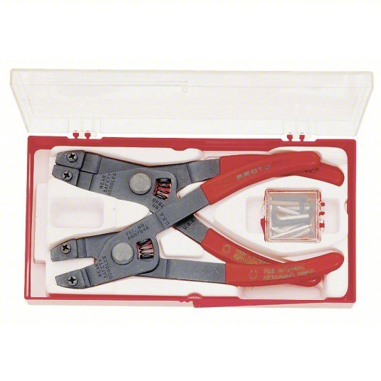 Proto J380 Retaining Ring Plier Set External/Internal, For 3/8 in to 2 in Bore Dia, 6 1/4 in Overall Lg, Red