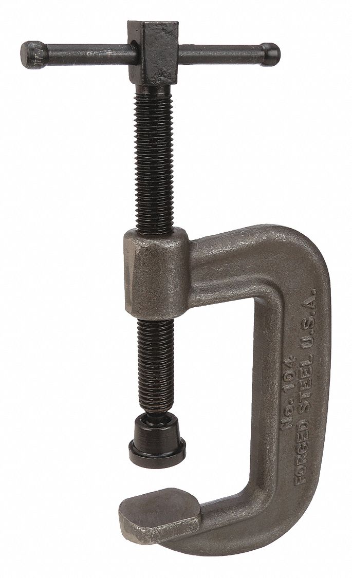 Wilton 104 C-Clamp, Extra Heavy Duty, Flat, Swivel, Sliding T Handle, 0 in – 4 in Jaw Opening