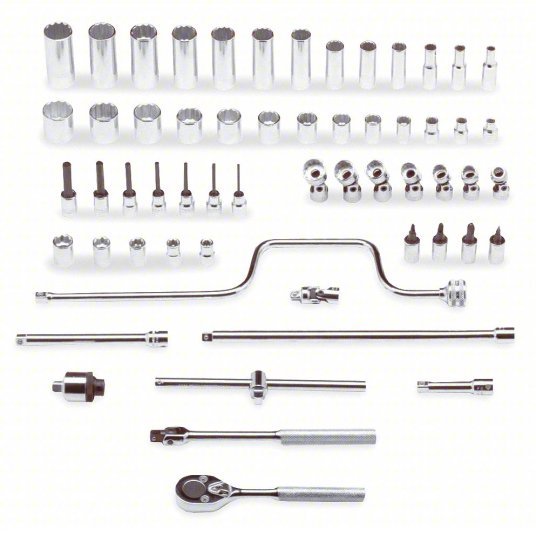Proto J52142 Socket Wrench Set 3/8 in Drive Size, 58 Pieces, 1/4 in to 1 in Socket Size Range, Chrome