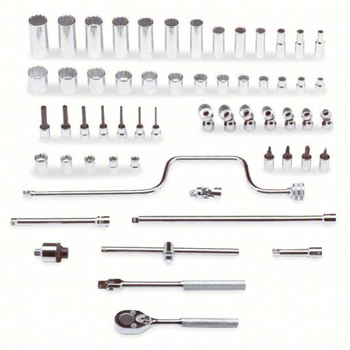 Proto J52142 Socket Wrench Set 3/8 in Drive Size, 58 Pieces, 1/4 in to 1 in Socket Size Range, Chrome