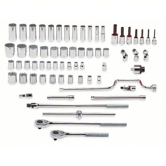 Proto J54132 Socket Wrench Set 1/2 in Drive Size, 65 Pieces, 3/8 in to 1 1/2 in Socket Size Range, Chrome