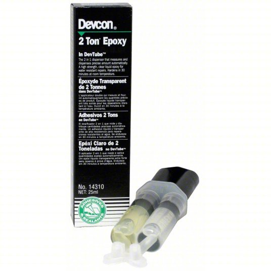 Devcon 14310 Epoxy Adhesive 2 Ton Epoxy, Ambient Cured, 25 mL, Syringe, Clear, Thick Liquid