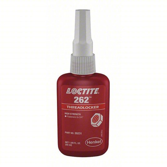Loctite 135374 High-Strength Threadlocker 262, Red, Oil Tolerant, 1.69 fl oz, Bottle, 1 EA