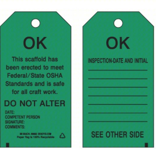 Brady 86452 Tag Inspection, 3 in Wd, 5 3/4 in Ht, Black on Green, Rectangle, Heavy Duty Polyester, 10 PK