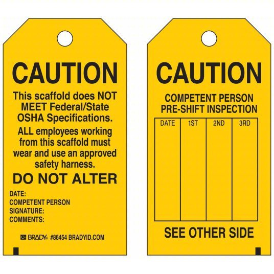 Brady 86454 Tag Inspection, 3 in Wd, 5 3/4 in Ht, Black on Yellow, Rectangle, Matte, Indoor/Outdoor, 10 PK