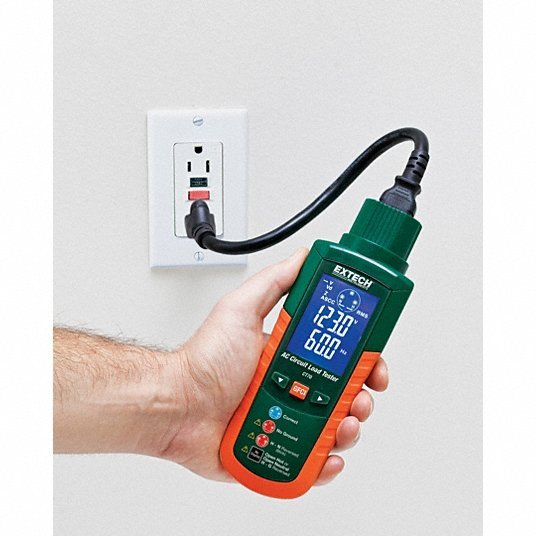 Extech CT70 Receptacle Tester with GFCI Displays Peak Line Volt and Freq, GFCI & AC Circuit Analyzers