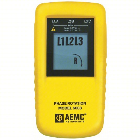AEMC 6608 Phase Sequence Tester Digital, 40 to 850V AC, 15 Hz to 400 Hz, CAT III 600V