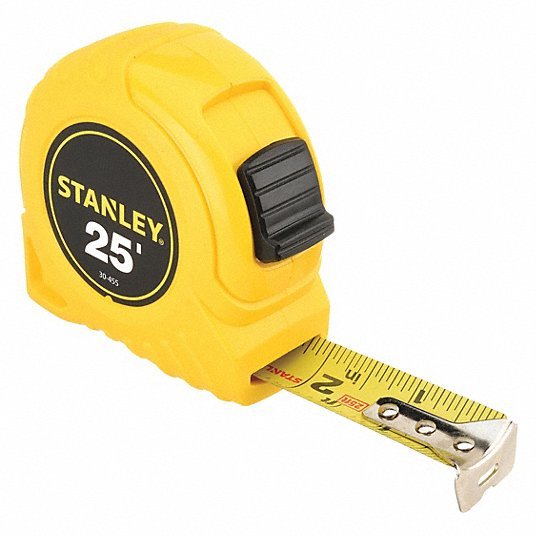 Stanley 30-455 Tape Measure Inch, Nonmagnetic Single Hook Tip, Plastic, 25 ft, 7 ft Standout Lg, Std Blade
