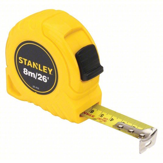 Stanley 30-456 Tape Measure Inch/Metric, Nonmagnetic Single Hook Tip, Plastic, 26 ft / 8 m, Std Blade