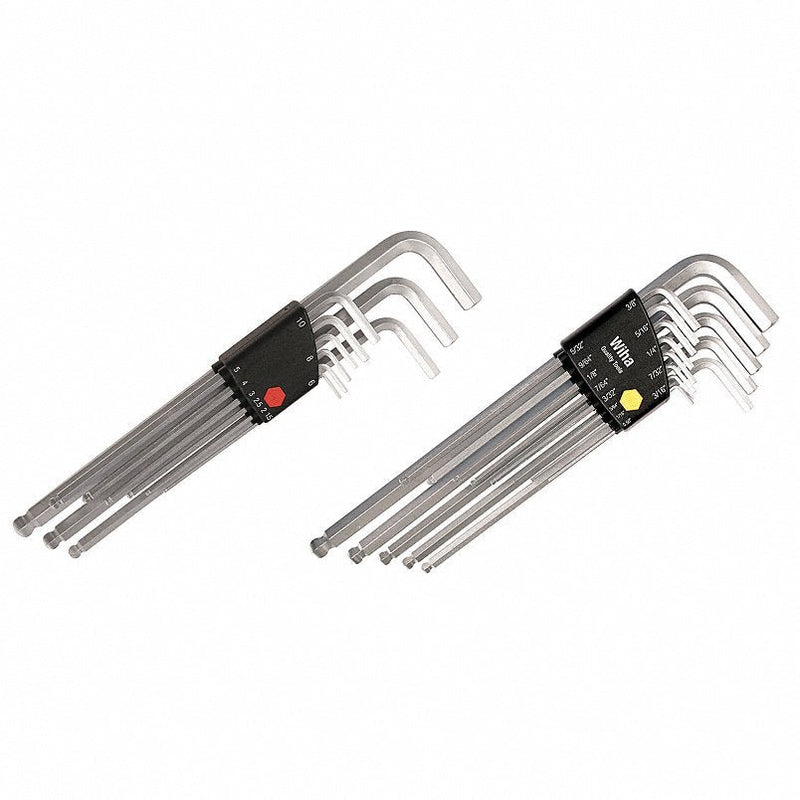 Wiha 66993.G Hex Key Set Metric and SAE, Long, 22 Pieces, Plastic Holder, Chrome, 22 Tips