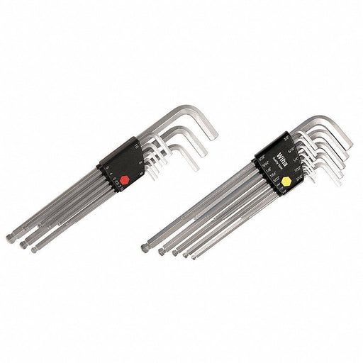 Wiha 66993.G Hex Key Set Metric and SAE, Long, 22 Pieces, Plastic Holder, Chrome, 22 Tips