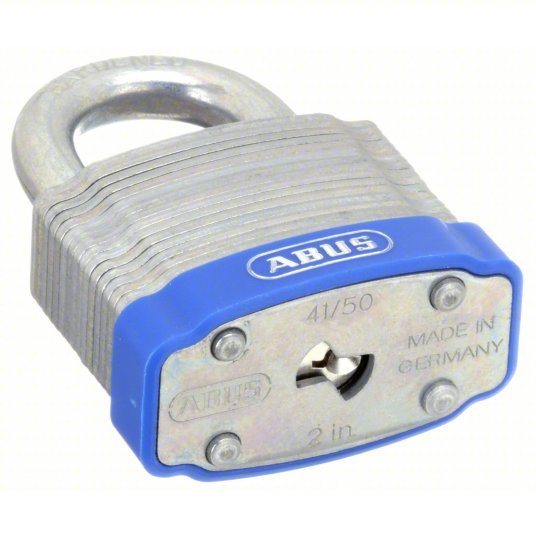 Abus 41/50 KD Keyed Padlock, Open, Square Recycled Steel Body, Hardened Steel Shackle, 15/16 in W