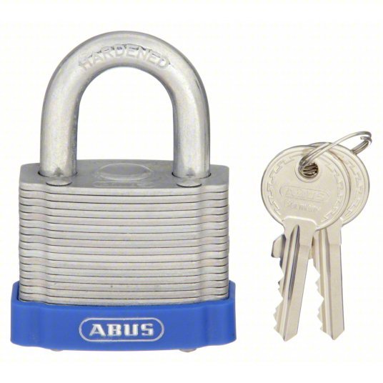 Abus 41/50 KD Keyed Padlock, Open, Square Recycled Steel Body, Hardened Steel Shackle, 15/16 in W