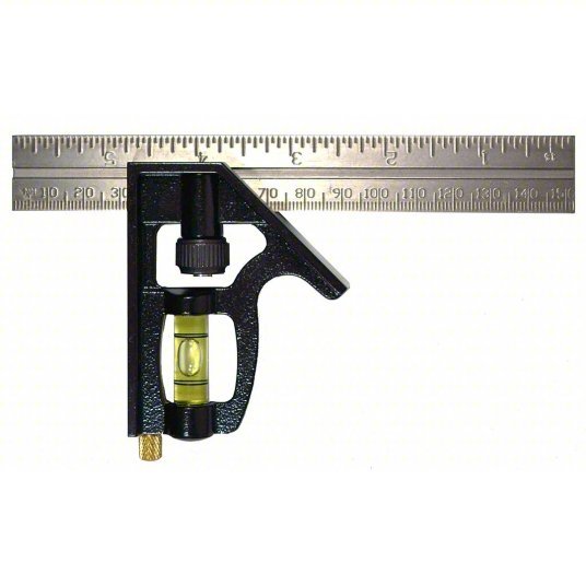 Johnson 406EM Combination Square Inch/Metric, Stainless Steel, 3 1/2 in, 6 in x 0.85 in, Cast Zinc