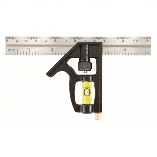Johnson 406EM Combination Square Inch/Metric, Stainless Steel, 3 1/2 in, 6 in x 0.85 in, Cast Zinc