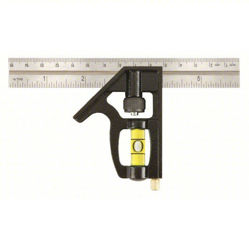 Johnson 406EM Combination Square Inch/Metric, Stainless Steel, 3 1/2 in, 6 in x 0.85 in, Cast Zinc
