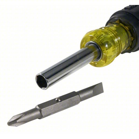 Klein 32476 Multi-Bit Screwdriver Phillips/Slotted Tip, #1/1/4 in/#2/3/16 in Tip Size, 4 Tips
