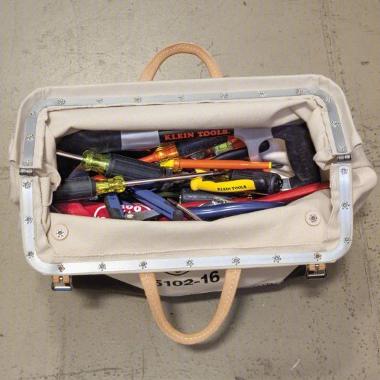 Klein 5102-16 Tool Bag Canvas, 1 Pockets, 16 in Overall Wd, 6 in Overall Dp, 14 in Overall Ht, Brown