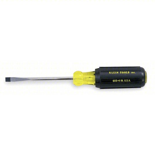 Klein Tools 605-4 General Purpose Slotted Screwdriver 1/4 in Tip Size, 8 1/4 in Overall Lg, 4 in Shank Lg