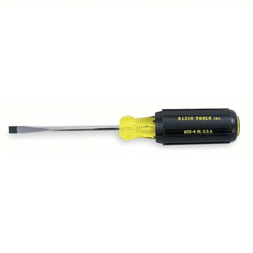 Klein Tools 605-4 General Purpose Slotted Screwdriver 1/4 in Tip Size, 8 1/4 in Overall Lg, 4 in Shank Lg