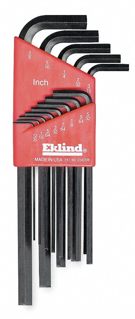 Eklind 11213 Hex Key Set, 13-Piece SAE, L-Shape, Bright Finish, Long Arm, Holder Included