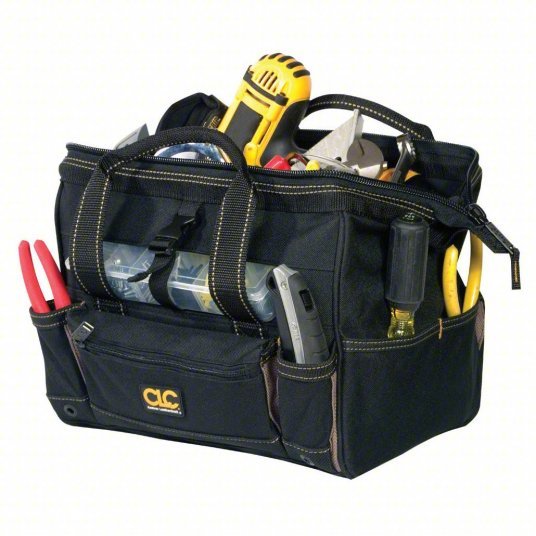 CLC 15331533 Tool Bag Polyester, 21 Pockets, 12 in Overall Wd, 8 in Overall Dp, 9 in Overall Ht, Black
