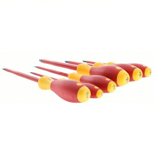 Wiha 32092 Insulated Screwdriver Set 6 Pieces, Phillips/Slotted Tip, 3 mm/4.5 mm/6.5 mm Tip Size