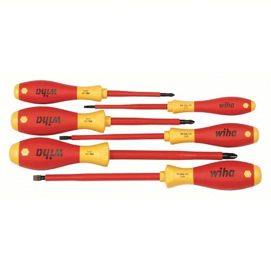 Wiha 32092 Insulated Screwdriver Set 6 Pieces, Phillips/Slotted Tip, 3 mm/4.5 mm/6.5 mm Tip Size