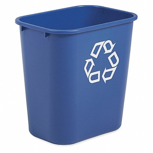 Rubbermaid FG295673BLUE Recycling Wastebasket Container, 7 gal Capacity, 10 1/2 in W, 15 in H, 14 1/2 in D, Plastic, Blue