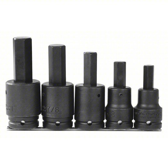 Proto J07595 Impact Socket Bit Set SAE, 3/4 in Drive Size, 5 Pieces, 9/16 into1 in Range of Tip Sizes