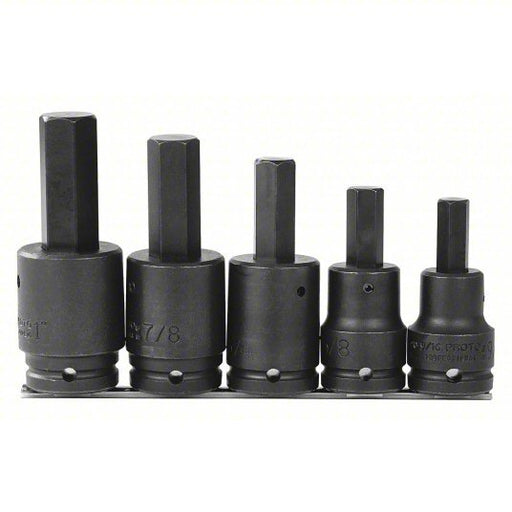 Proto J07595 Impact Socket Bit Set SAE, 3/4 in Drive Size, 5 Pieces, 9/16 into1 in Range of Tip Sizes