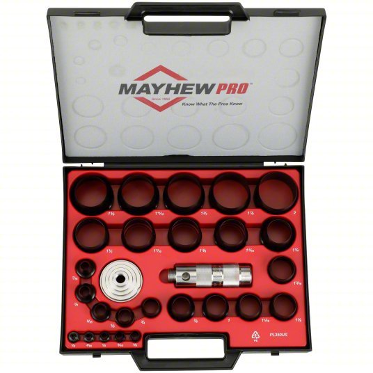 Mayhew 66002 Hollow Punch Set 3/4 in_1 in_1 1/2 in_2 in_2 1/4 in_2 1/2 in Overall Lg, 27 Pieces, Case, SAE