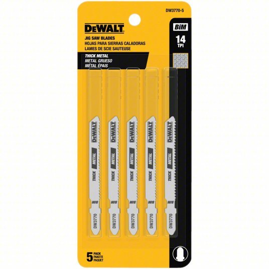 Dewalt DW3770-5 3" 14 TPI T-Shank Metal Cutting Cobalt Steel Jig Saw Blade PK5