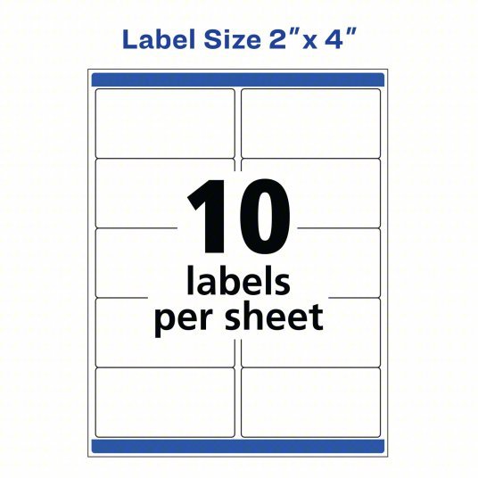 Avery 727825523 Laser Label 5523, White, 2 in Ht, 4 in Wd, 10 Labels per Sheet, 5 Pkg of 500