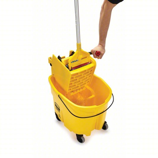 Rubbermaid FG758088YEL Mop Bucket and Wringer Side Press, 8 3/4 gal Capacity, Plastic, Oval