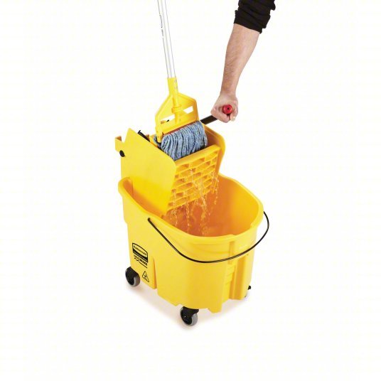 Rubbermaid FG758088YEL Mop Bucket and Wringer Side Press, 8 3/4 gal Capacity, Plastic, Oval